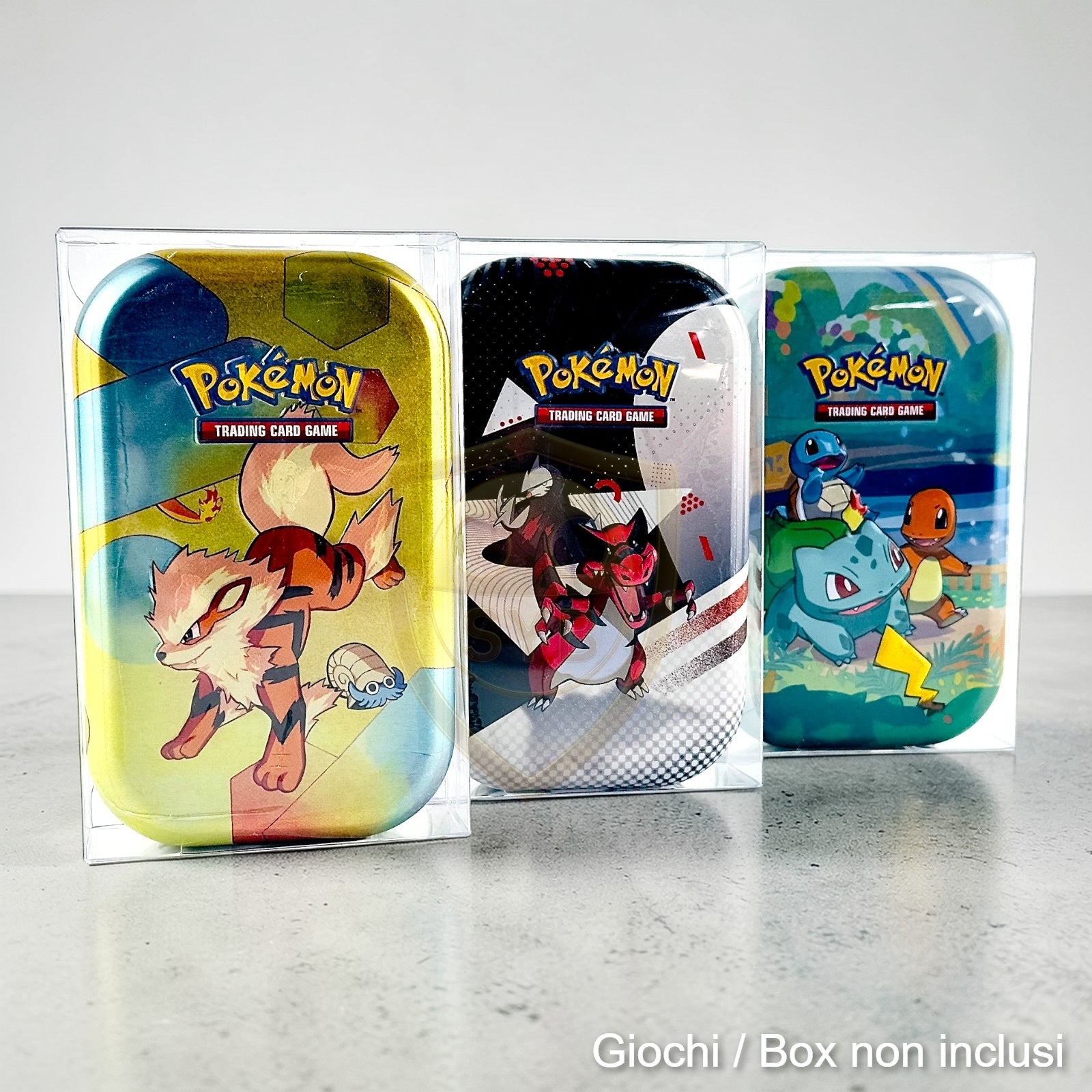 Custodia Mini Tin box pokemon Teca semi-rigida in plastica trasparente