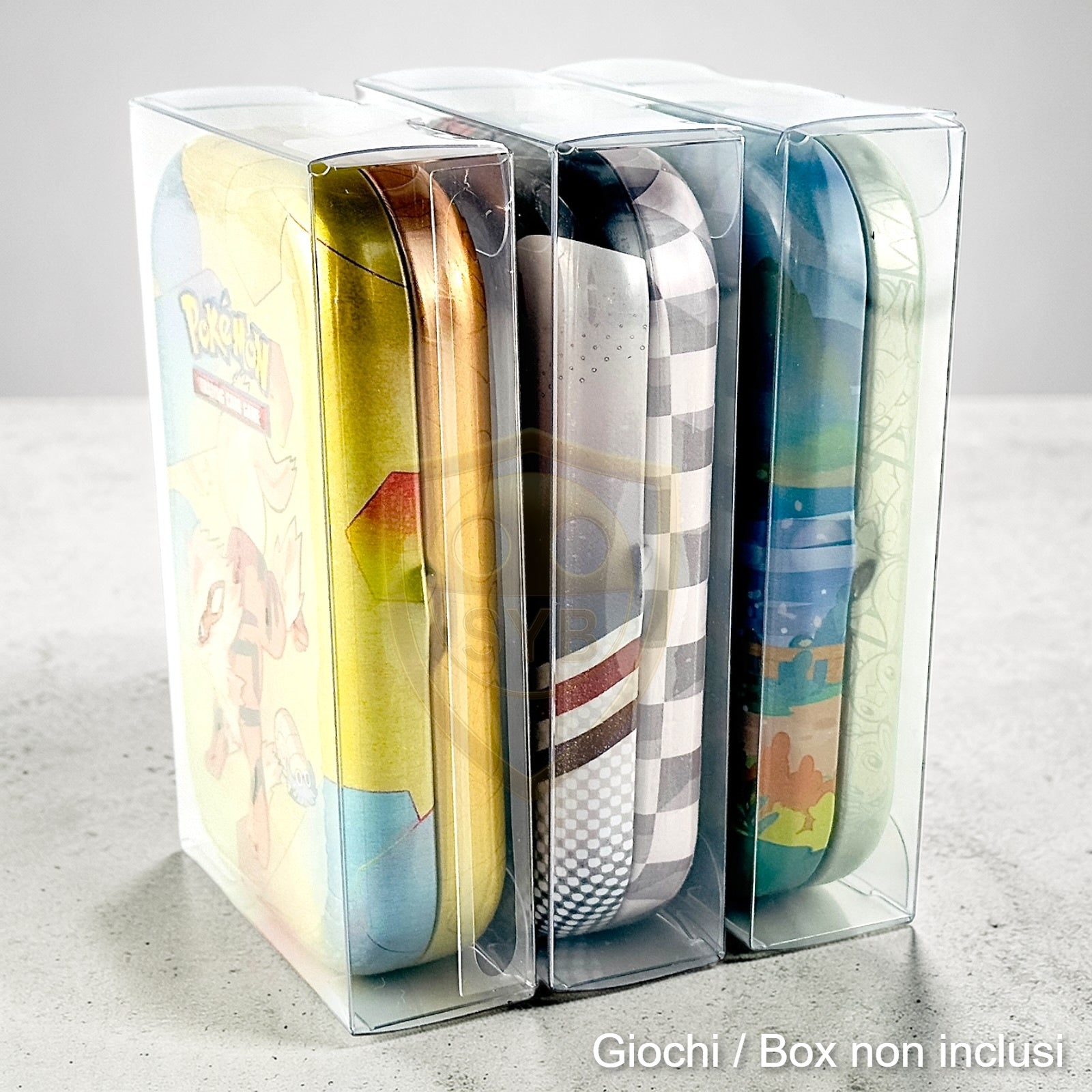 Custodia Mini Tin box pokemon Teca semi-rigida in plastica trasparente