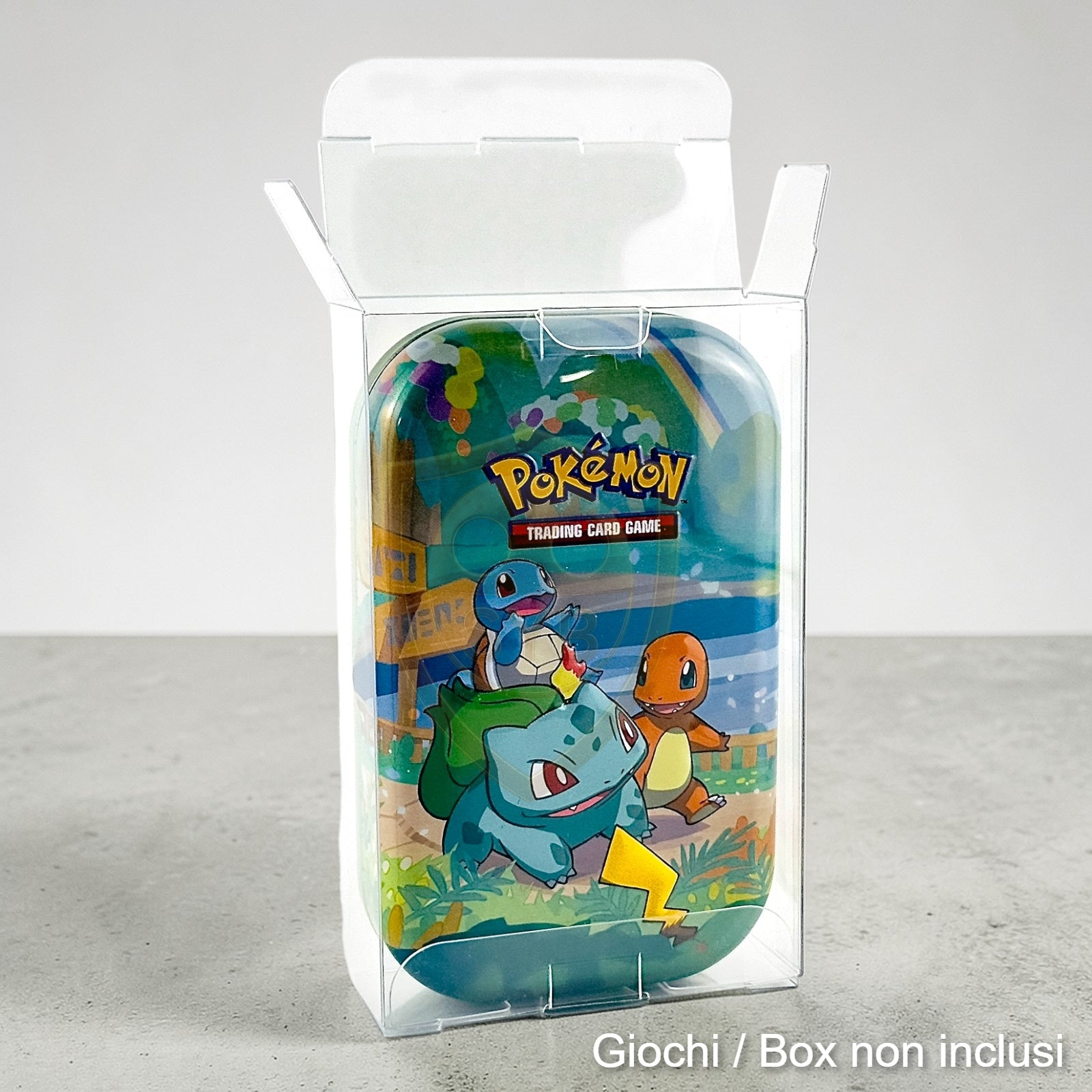 Custodia Mini Tin box pokemon Teca semi-rigida in plastica trasparente