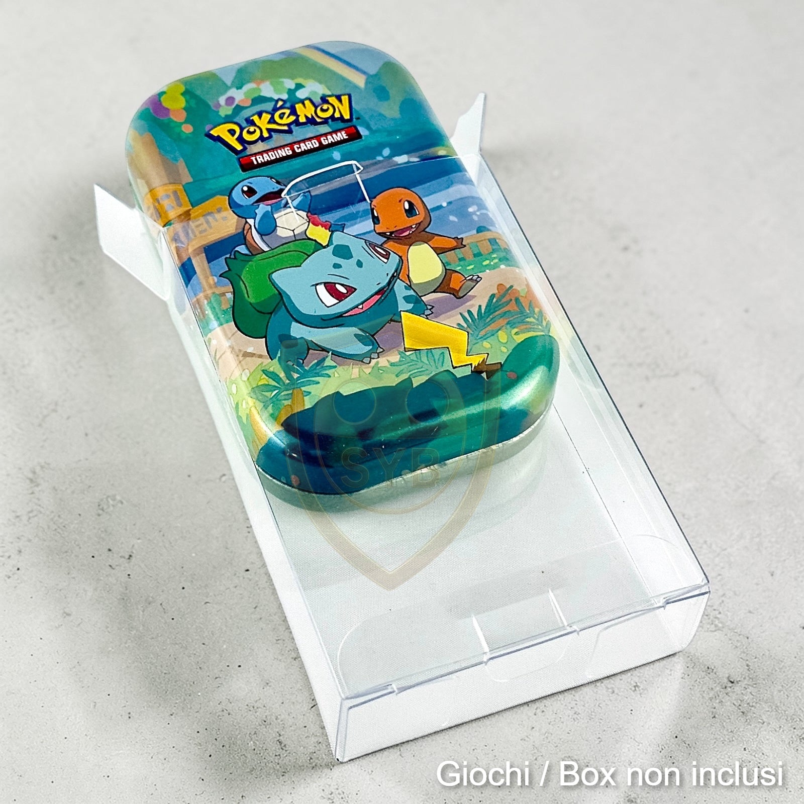 Custodia Mini Tin box pokemon Teca semi-rigida in plastica trasparente
