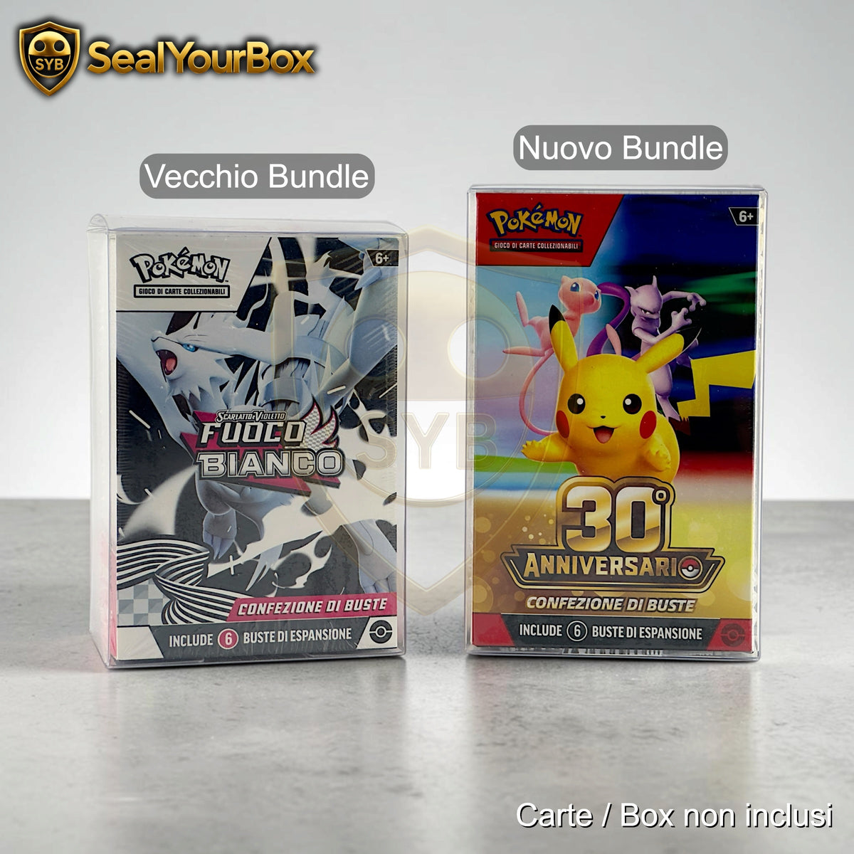 Teca semi-rigida Trasparente per Pokémon Bundle 6 Buste Nuova e Vecchia Vers. Kit Prerelease
