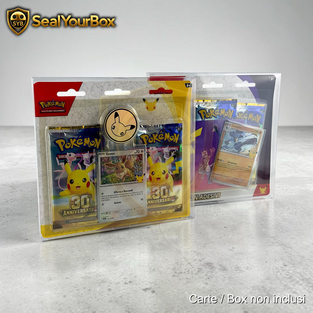 Custodia Collezione Pokemon con Adesivi - Moneta Pikachu del 30th Anniversario in Plastica semi-rigida