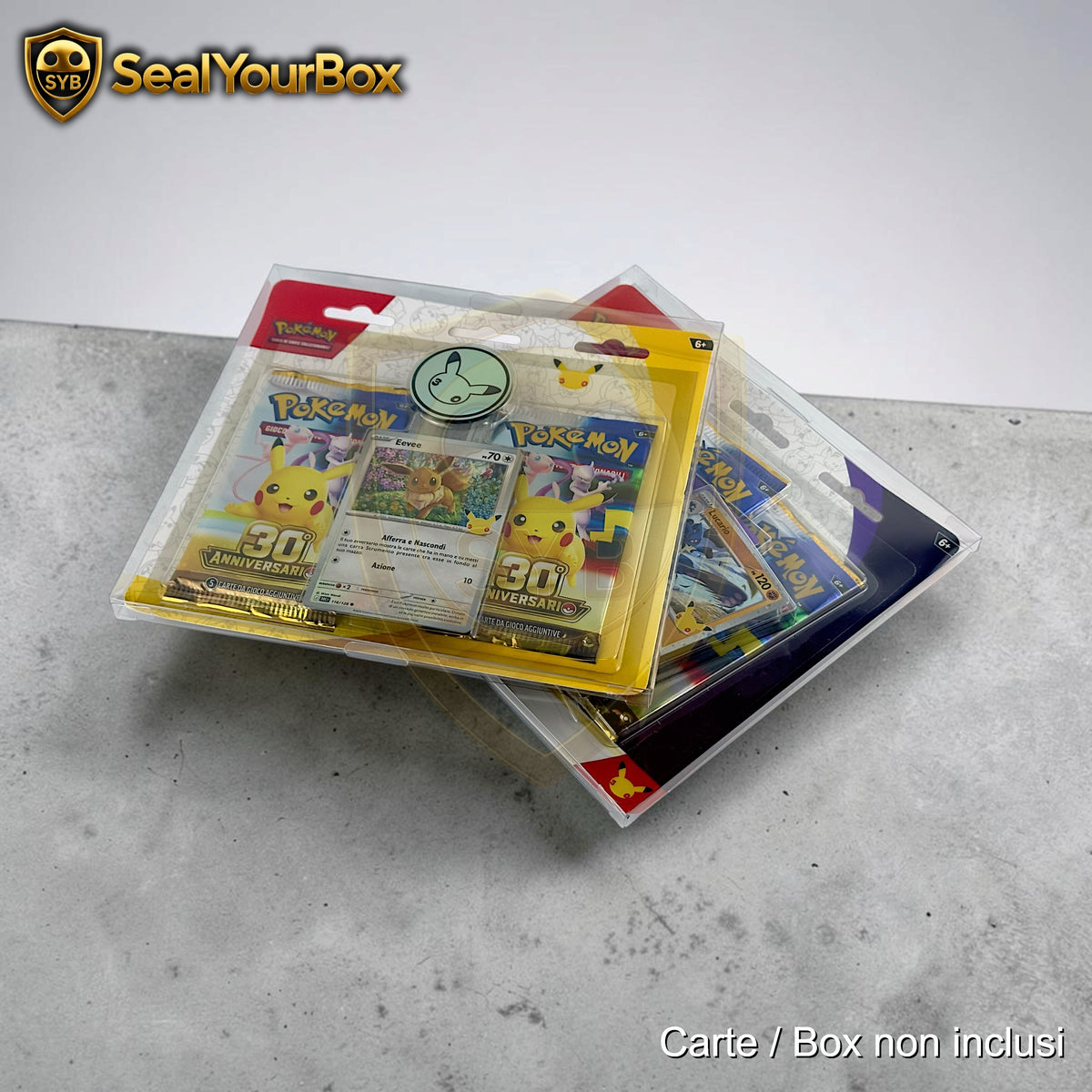 Custodia Collezione Pokemon con Adesivi - Moneta Pikachu del 30th Anniversario in Plastica semi-rigida