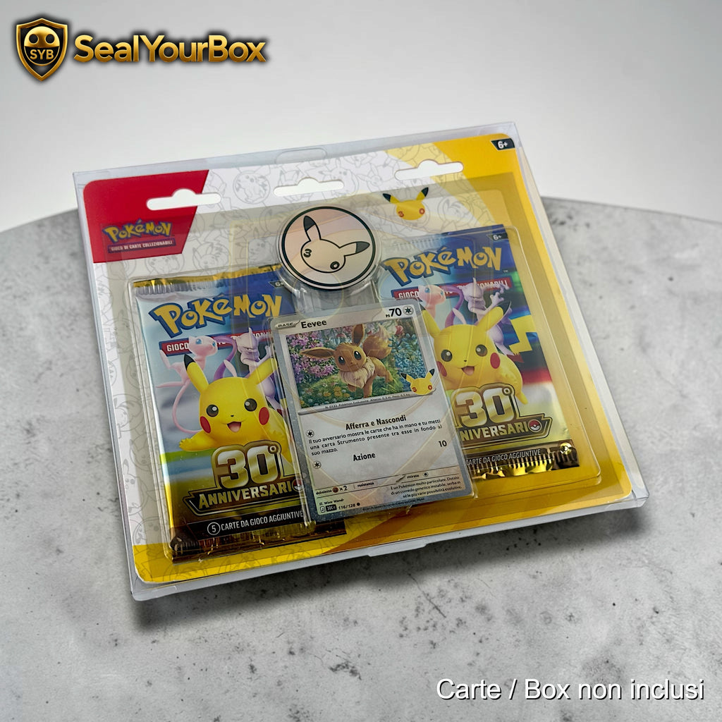 Custodia Collezione Pokemon con Adesivi - Moneta Pikachu del 30th Anniversario in Plastica semi-rigida