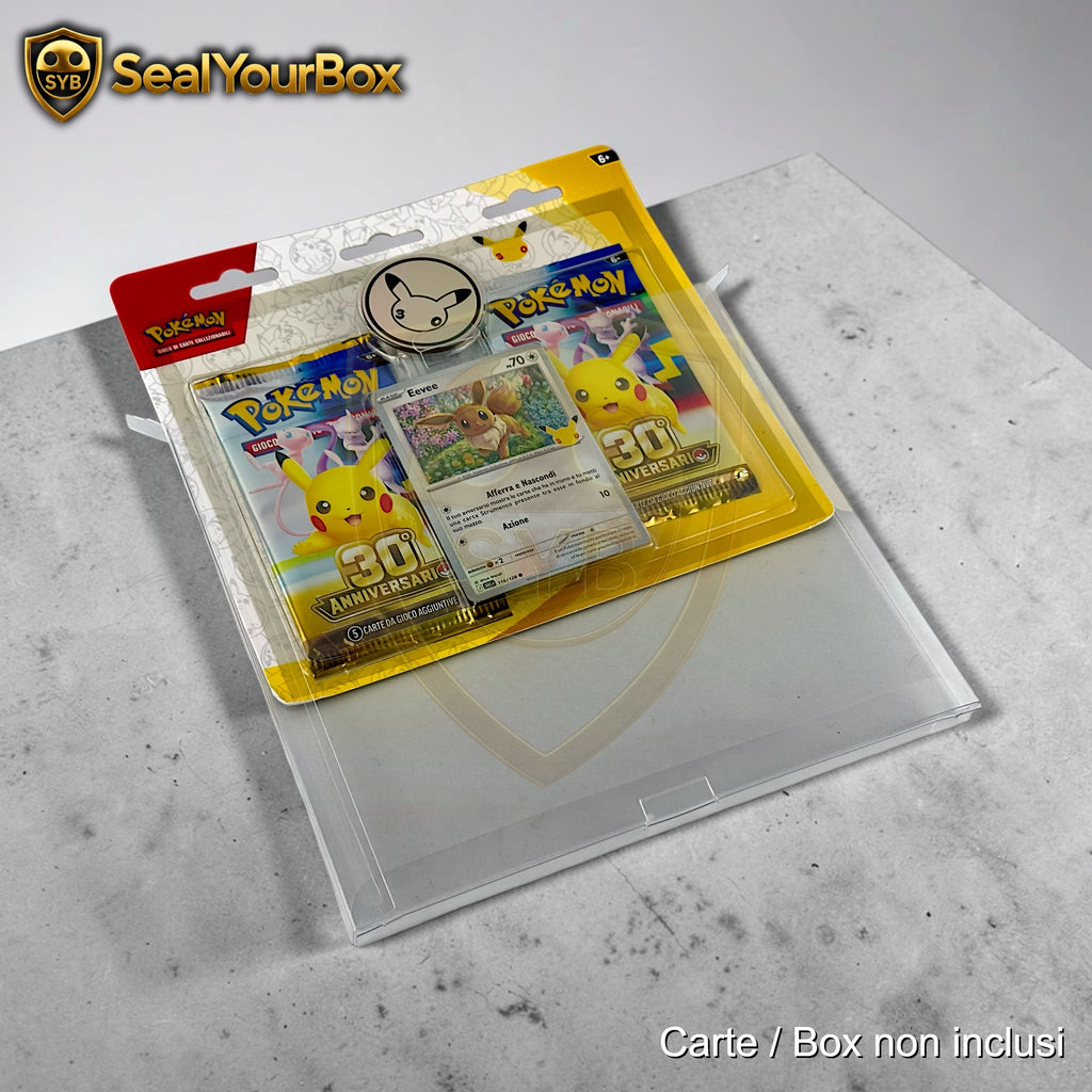 Custodia Collezione Pokemon con Adesivi - Moneta Pikachu del 30th Anniversario in Plastica semi-rigida