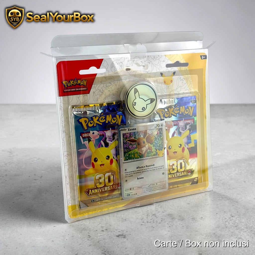 Custodia Collezione Pokemon con Adesivi - Moneta Pikachu del 30th Anniversario in Plastica semi-rigida