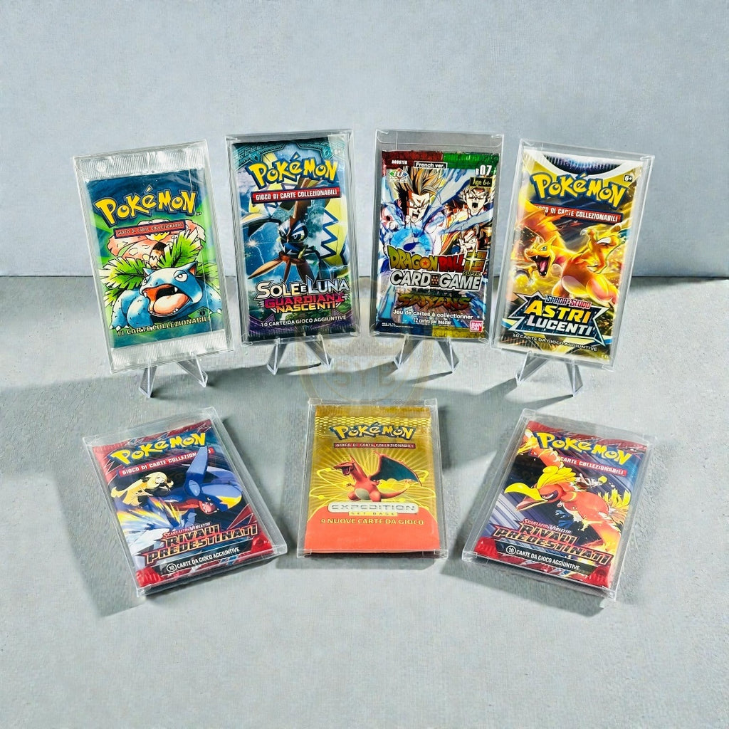 Teca Trasparente semi-rigida Protettiva per Bustine Pokémon, Yu-Gi-Oh!, One Piece, Dragonball, Magic