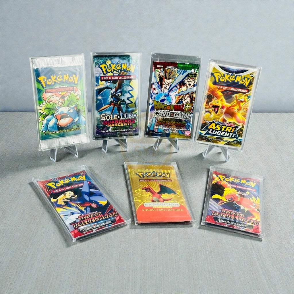 Teca Trasparente semi-rigida Protettiva per Bustine Pokémon, Yu-Gi-Oh!, One Piece, Dragonball, Magic