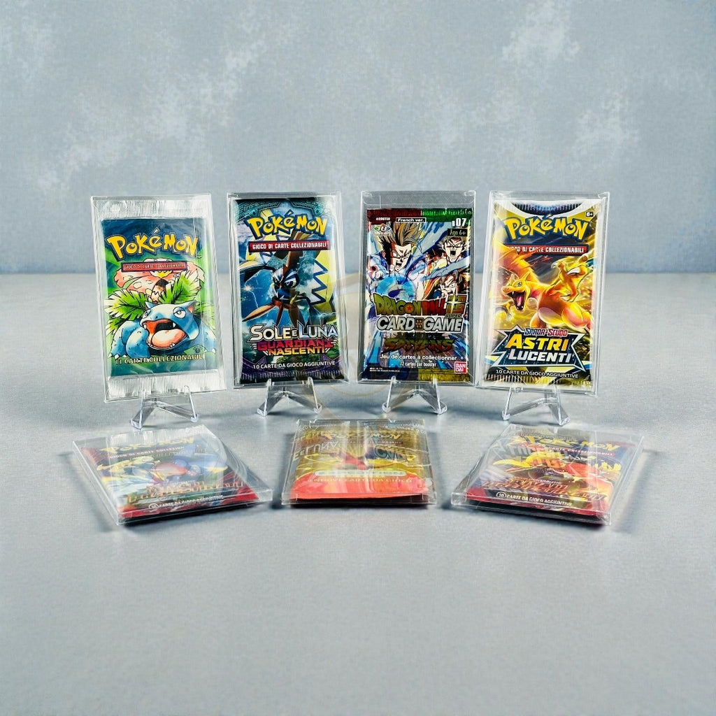 Teca Trasparente semi-rigida Protettiva per Bustine Pokémon, Yu-Gi-Oh!, One Piece, Dragonball, Magic