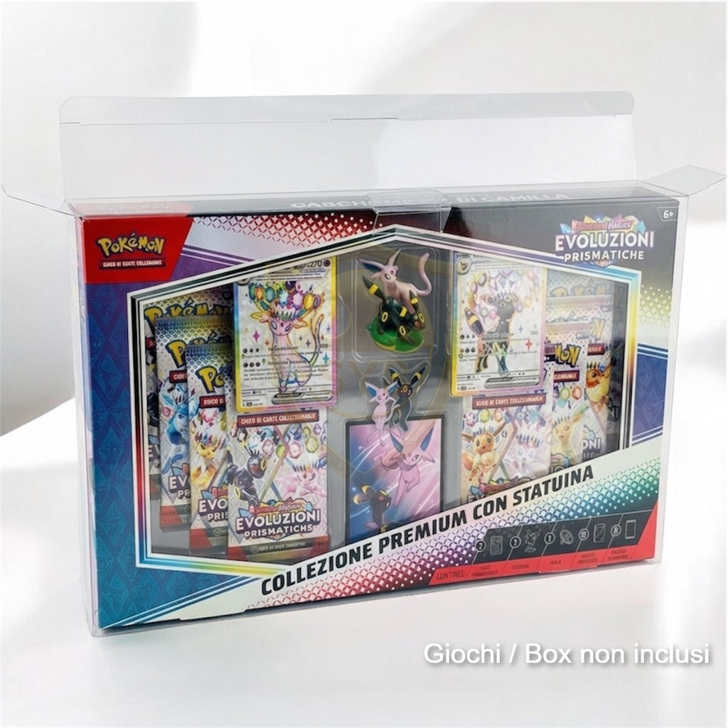 Custodia collezione premium con statuina Pokemon Evoluzioni Prismatiche Umbreon Espeon