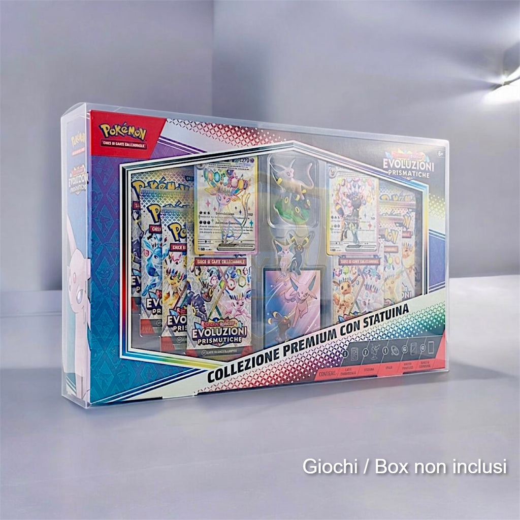 Custodia collezione premium con statuina Pokemon Evoluzioni Prismatiche Umbreon Espeon