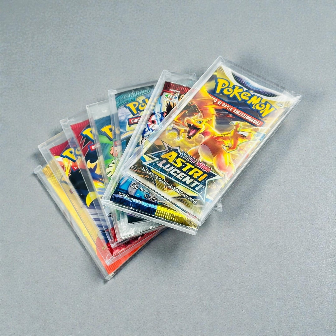 Teca Trasparente semi-rigida Protettiva per Bustine Pokémon, Yu-Gi-Oh!, One Piece, Dragonball, Magic